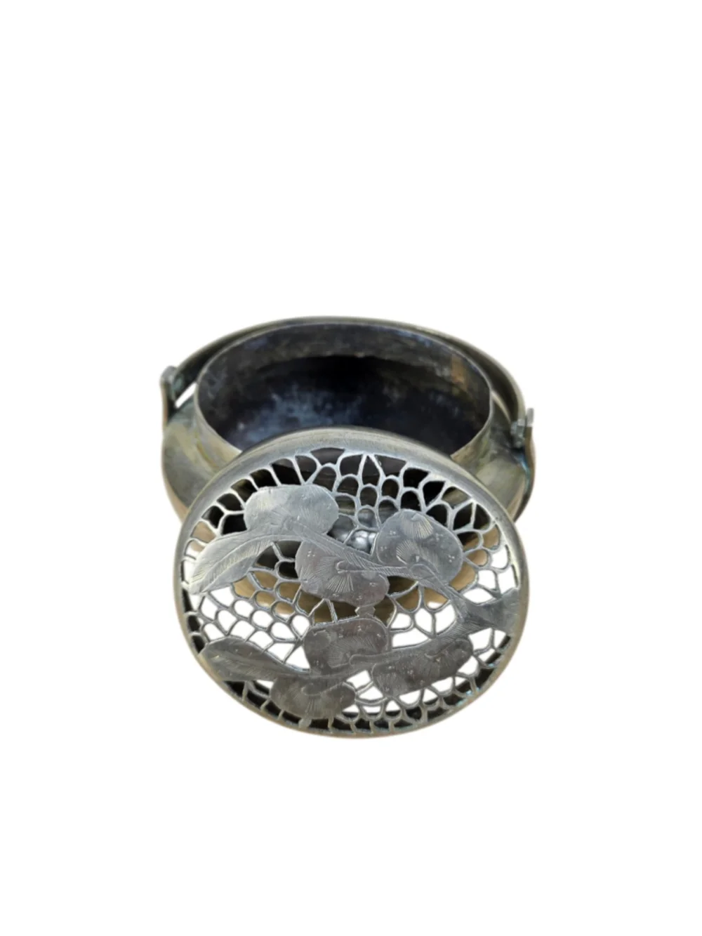 Vintage Chinese Brass Hand Warmer Pierced Lid Portable Coal Heater Basket